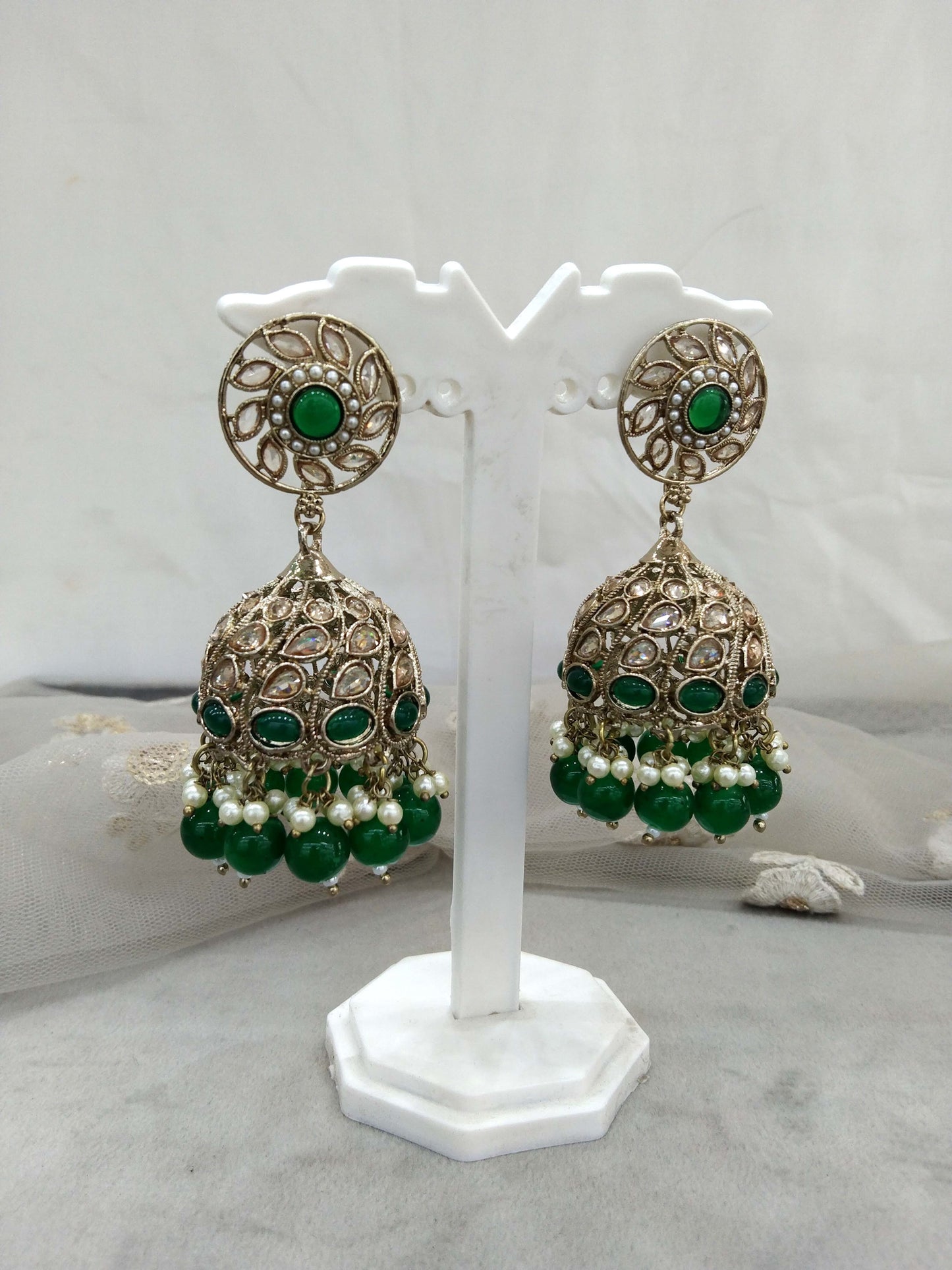 Antique Gold Indian Green jhumka Earrings Jewellery/  Punjabi Jhumka Earrings  Suman Set