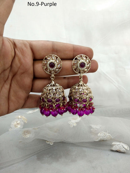 Antique Gold Indian Purple  jhumka Earrings Jewellery/  Punjabi Jhumka Earrings  Suman Set