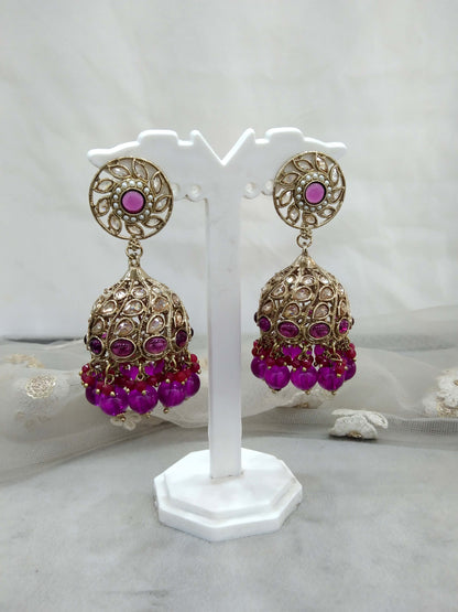 Antique Gold Indian Purple  jhumka Earrings Jewellery/  Punjabi Jhumka Earrings  Suman Set