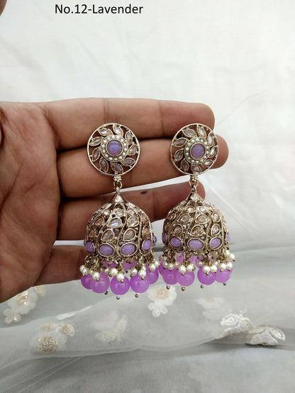 Antique Gold Lavender Indian jhumka Earrings Jewellery/  Punjabi Jhumka Earrings  Suman Set