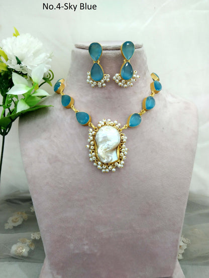 Gold Sky Blue western style uncut stone Necklace Set /Indian Necklace Set/ Indian sumu Jewellery (Copy)