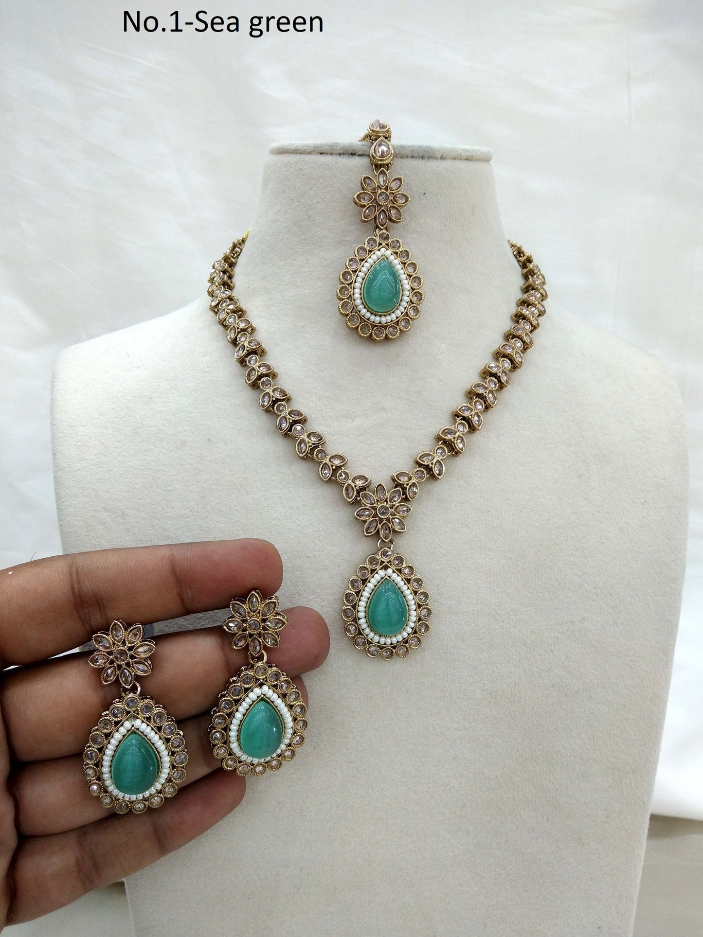 sea green indian jeweller Antique gold necklace set/ necklace Indian rishi jewellery set