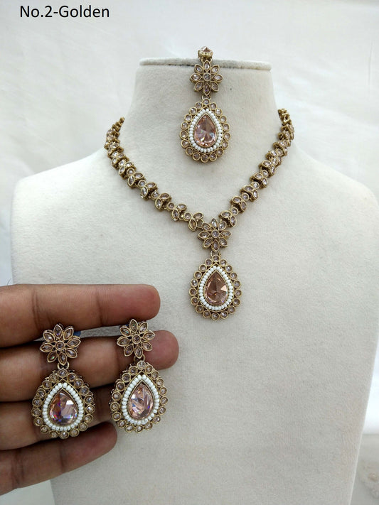 Golden  indian jeweller Antique gold necklace set/ necklace Indian rishi jewellery set