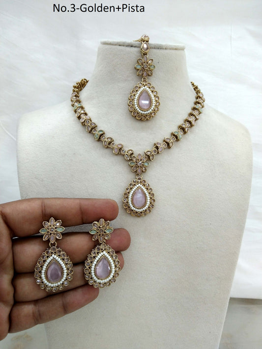 Golden pista indian jeweller Antique gold necklace set/ necklace Indian rishi jewellery set