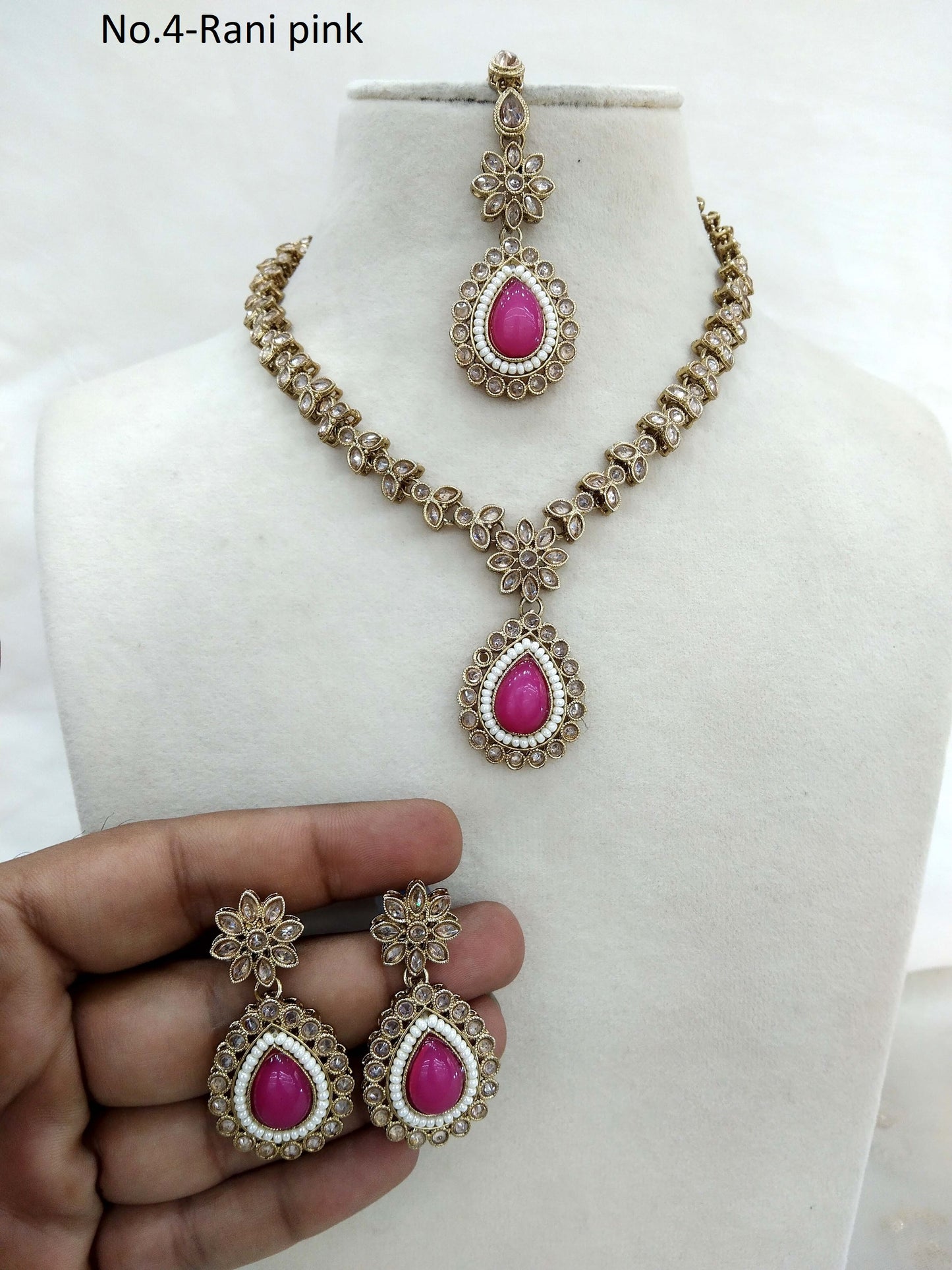 Rani pink  indian jeweller Antique gold necklace set/ necklace Indian rishi jewellery set