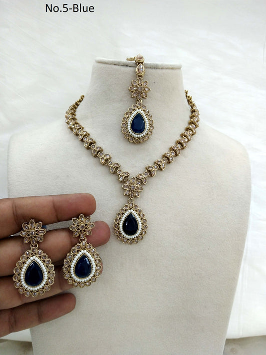 Blue  indian jeweller Antique gold necklace set/ necklace Indian rishi jewellery set