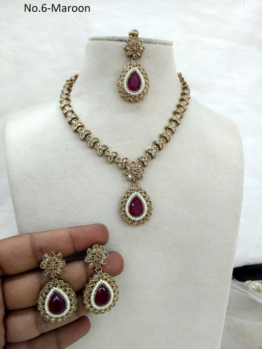 Maroon indian jeweller Antique gold necklace set/ necklace Indian rishi jewellery set