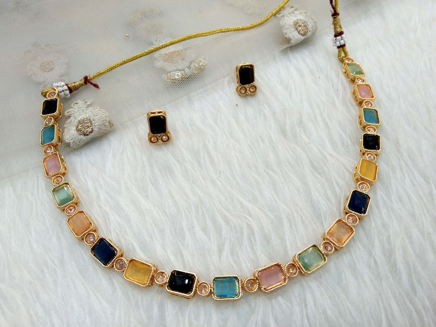 Multicolor Necklace Jewellery Set/gold  Indian Bridal  Wedding pooja Jewellery