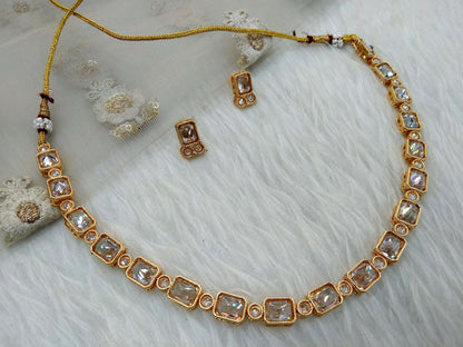 Antique clear crystal Necklace Jewellery Set/gold  Indian Bridal  Wedding pooja Jewellery