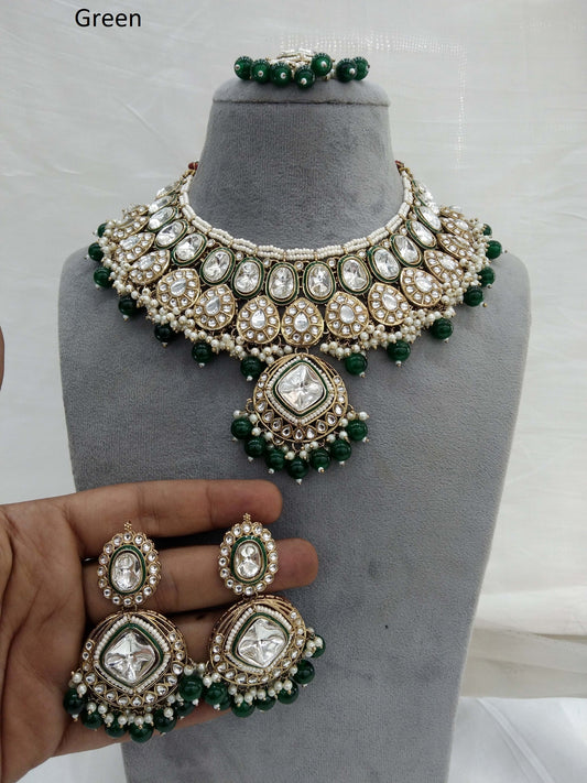 Green Kundan Necklace Set/ Gold kundan Indian jewellery kundan jashan sets