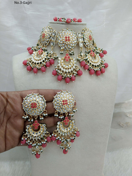 Indian Jewellery/ Gold Gajjri Bridal Kundan necklace Set Indian Eric Bridal Jewellery  kundan Necklace set