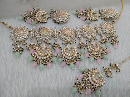 Pista pink Indian Jewellery/ Gold Bridal Kundan necklace Set Indian Eric Bridal Jewellery  kundan Necklace set