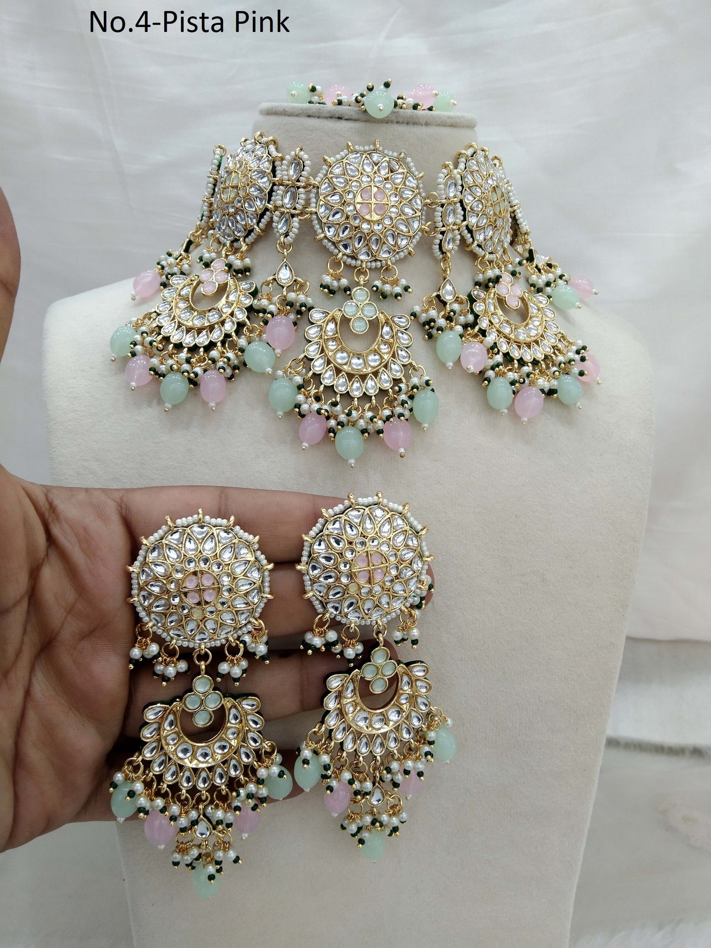 Pista pink Indian Jewellery/ Gold Bridal Kundan necklace Set Indian Eric Bridal Jewellery  kundan Necklace set