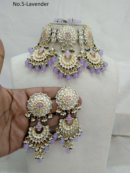 Indian Jewellery/ Gold Lavender Bridal Kundan necklace Set Indian Eric Bridal Jewellery  kundan Necklace set