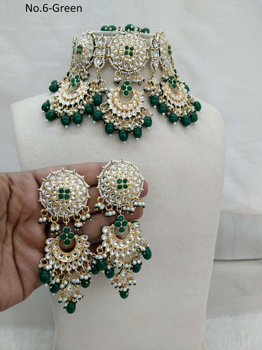 Indian Jewellery/ Gold Green Bridal Kundan necklace Set Indian Eric Bridal Jewellery  kundan Necklace set