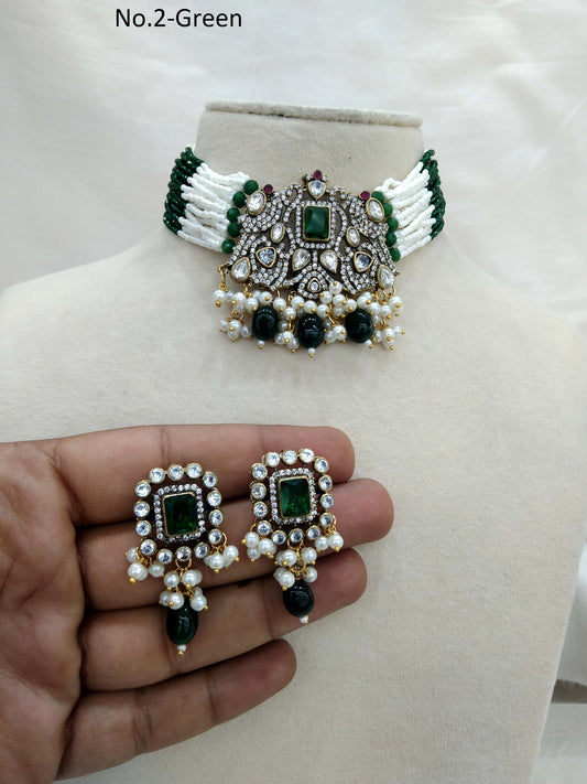 Indian kundan Jewellery Gold Green choker Indian Jewellery jassi Wedding Set