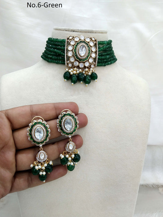 Indian kundan Jewellery Gold Green choker Indian Jewellery jassi Wedding Set