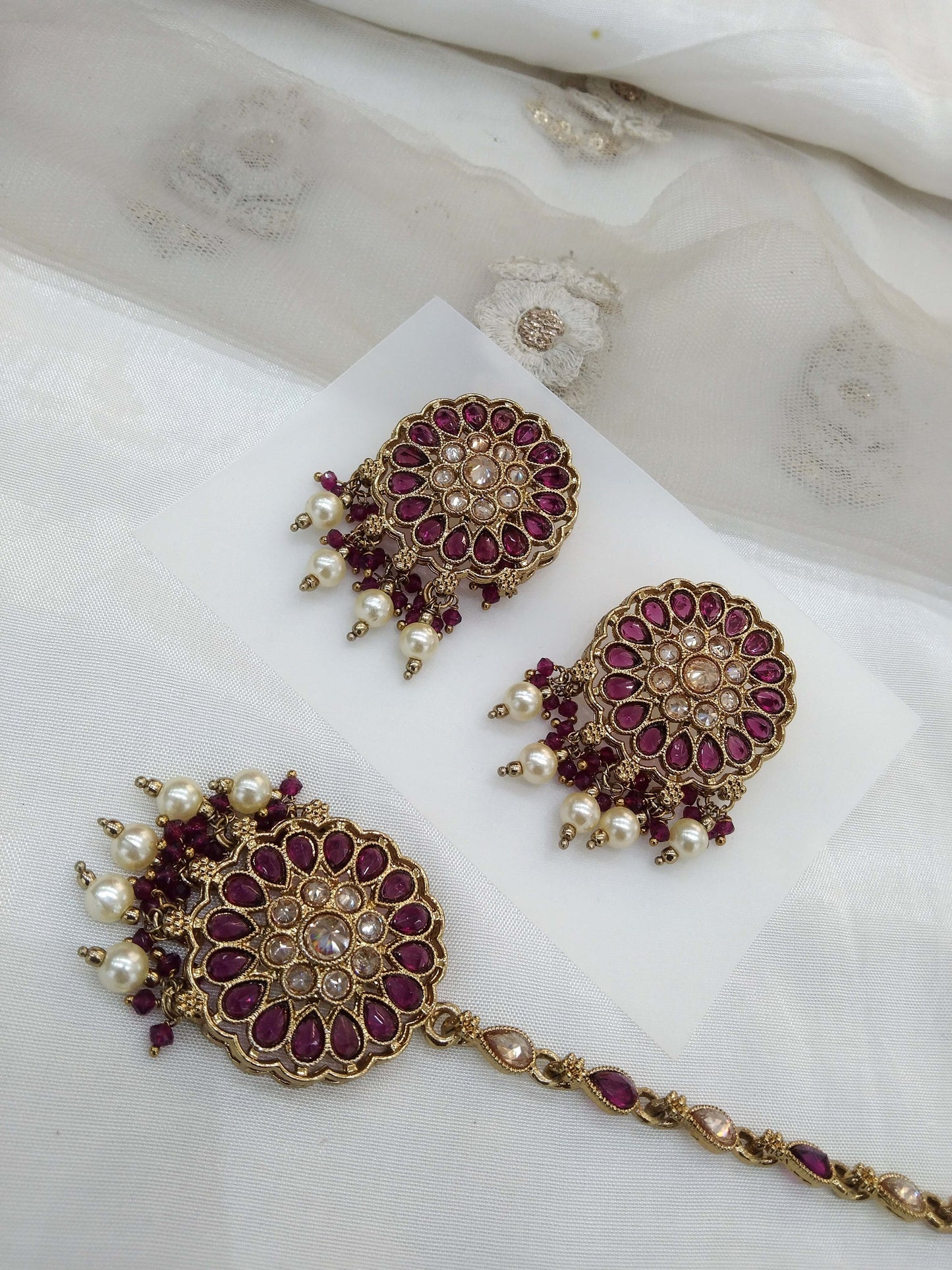 Ruby Stud Earrings Tikka Set Indian Jewellery/Indian Stud Earrings/Antique gold stud earrings/Indian Tops Earrings  Jewellery