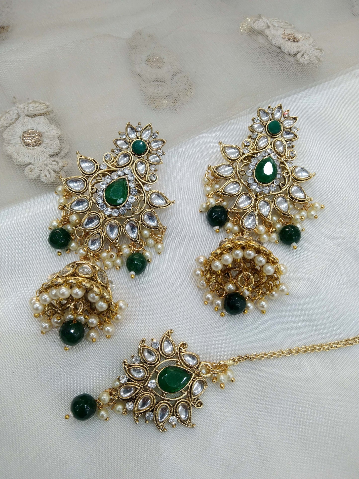 Indian Earrings tikka Jewellery/gold Green  Earrings tikka meena set/ bollywood Earrings Set
