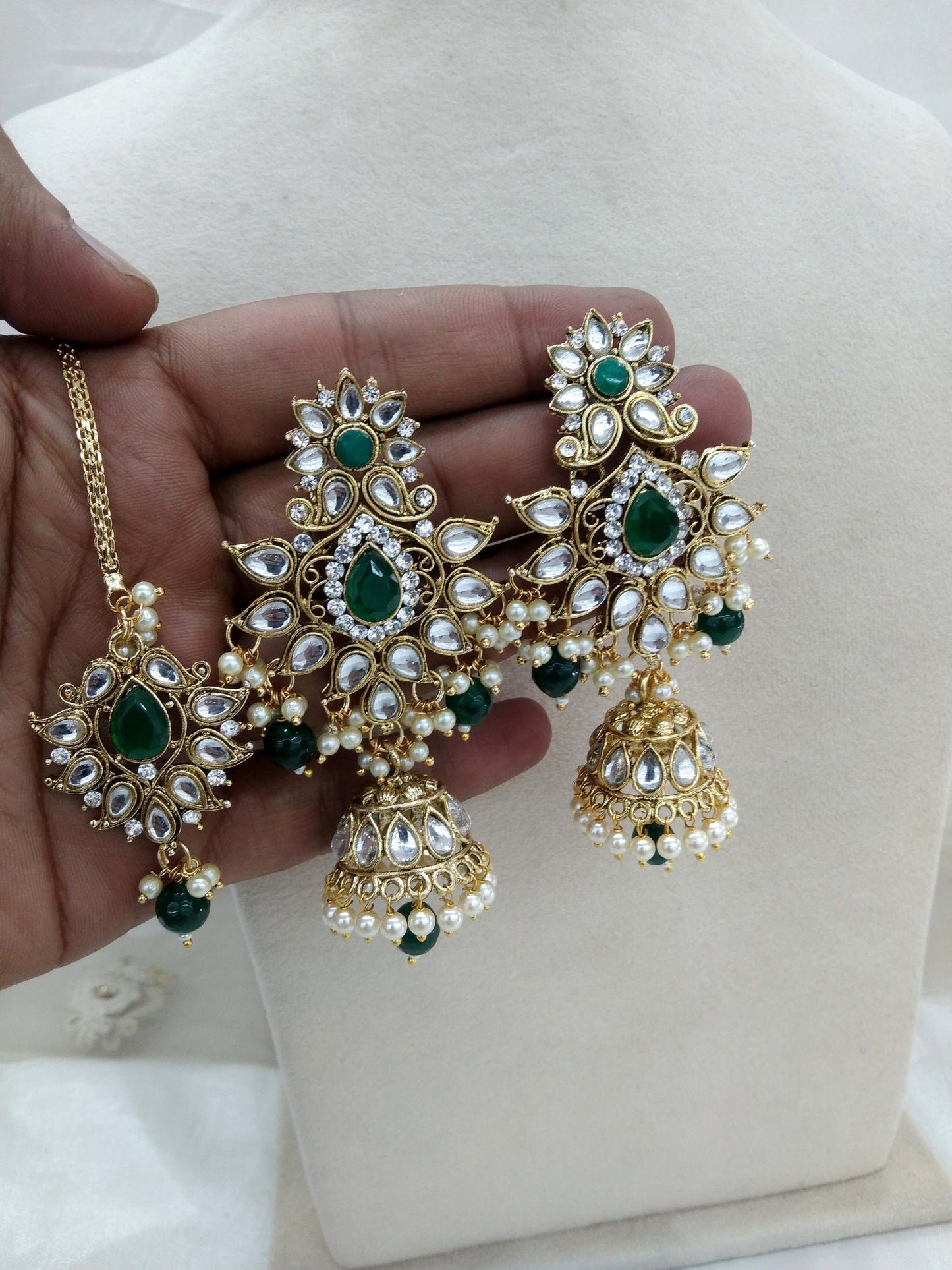 Indian Earrings tikka Jewellery/gold Green  Earrings tikka meena set/ bollywood Earrings Set