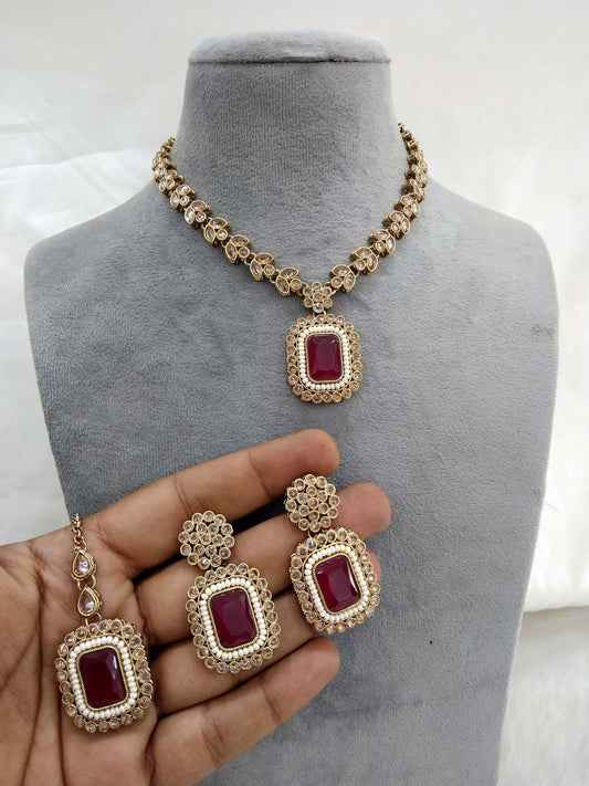 Indian jewellery Maroon necklace set/ necklace Indian rishi jewellery set