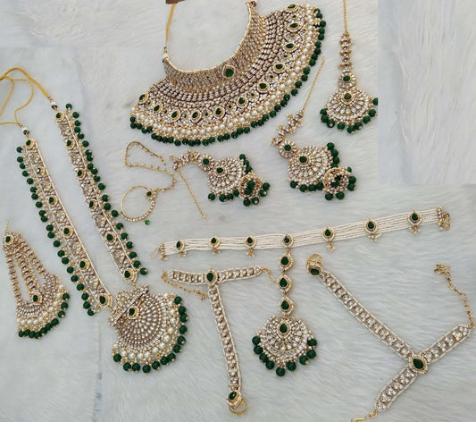 Green Bridal Wedding Indian Jewellery Kundan Full Bridal Necklace Set Online