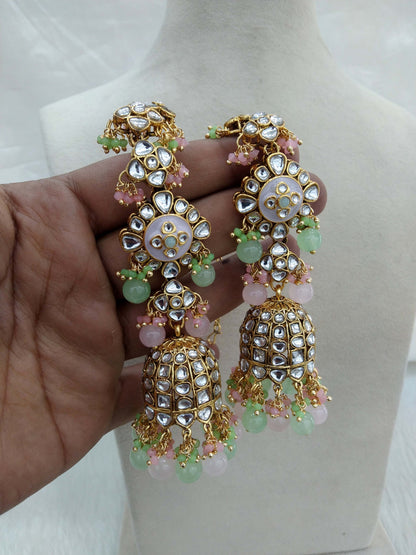 Indian kundan earrings jewellery/kundan jhumka earrings/ bollywood earrings header set