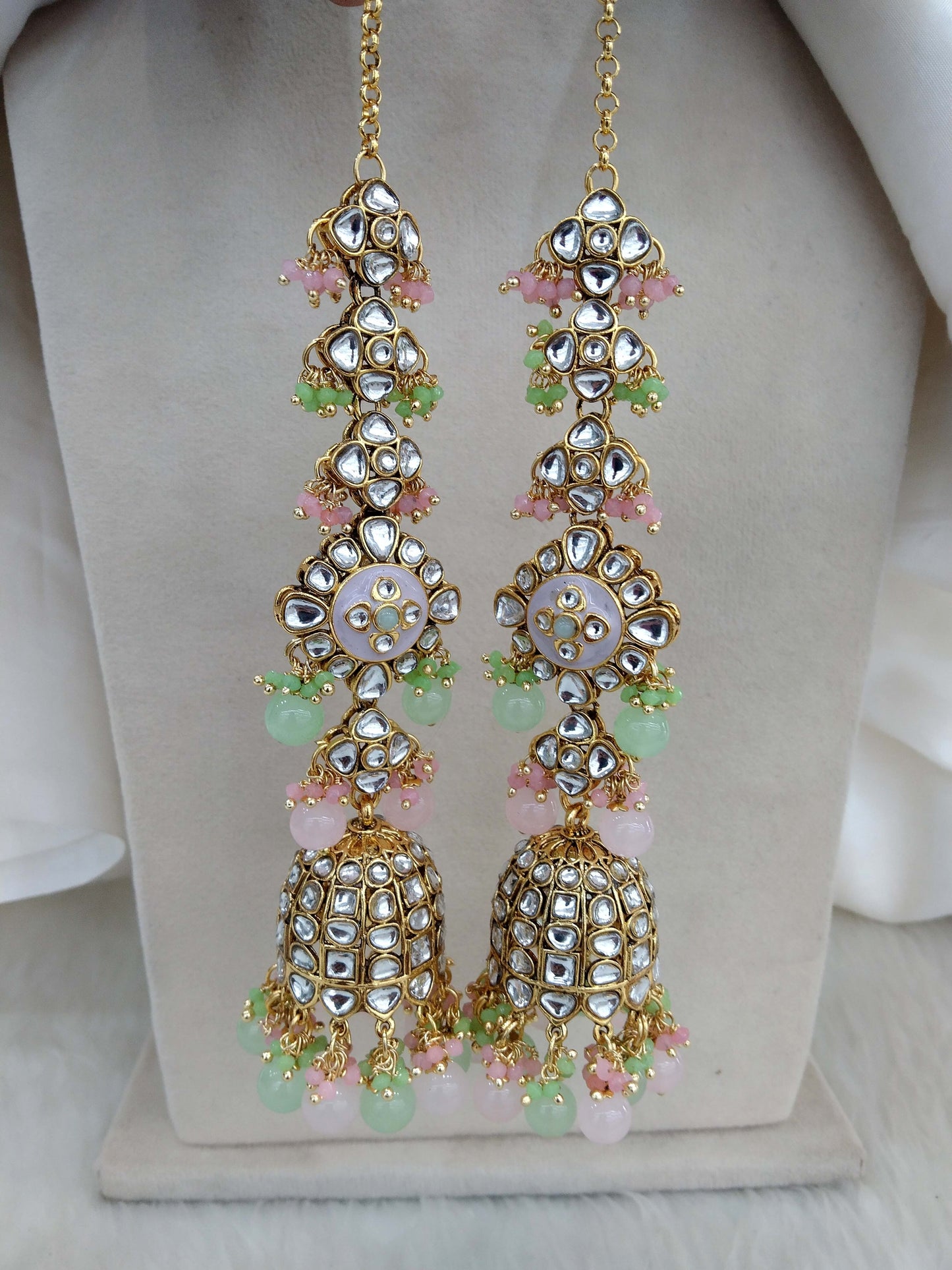 Indian kundan earrings jewellery/kundan jhumka earrings/ bollywood earrings header set