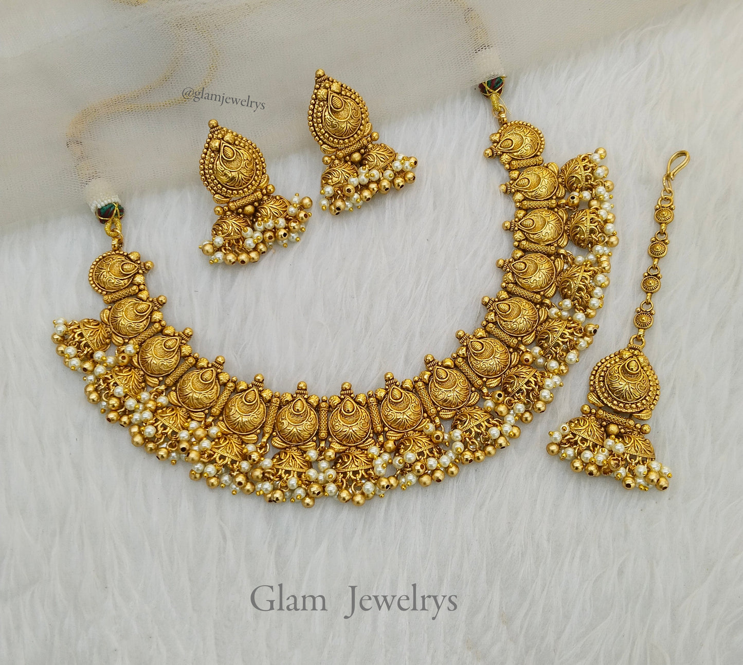 Punjabi Style Gold Look Polki Necklace Indian Jewellery Tishi Set