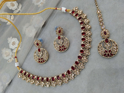 Antique Gold Maroon Necklace Set Indian Bridal Eshani Jewellery Online