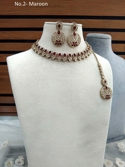 Antique Gold Maroon Necklace Set Indian Bridal Eshani Jewellery Online