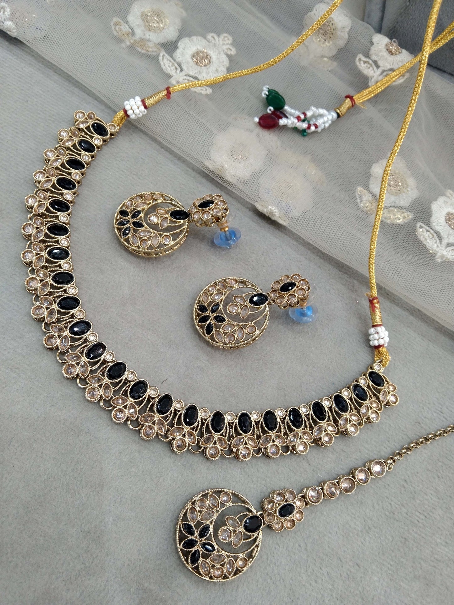 Antique Gold Black Necklace Set Indian Bridal Eshani Jewellery Online