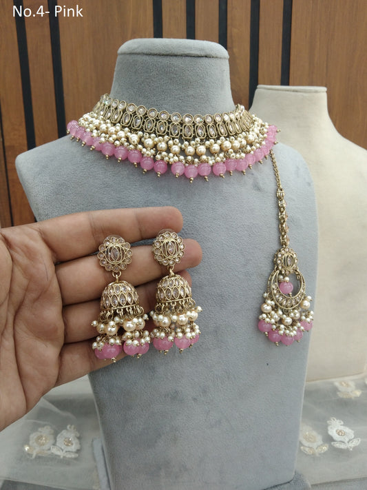 Antique Gold Pink Necklace Set Indian Bridal Anika Jewellery Online