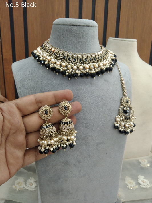 Antique Gold Black Necklace Set Indian Bridal Anika Jewellery Online