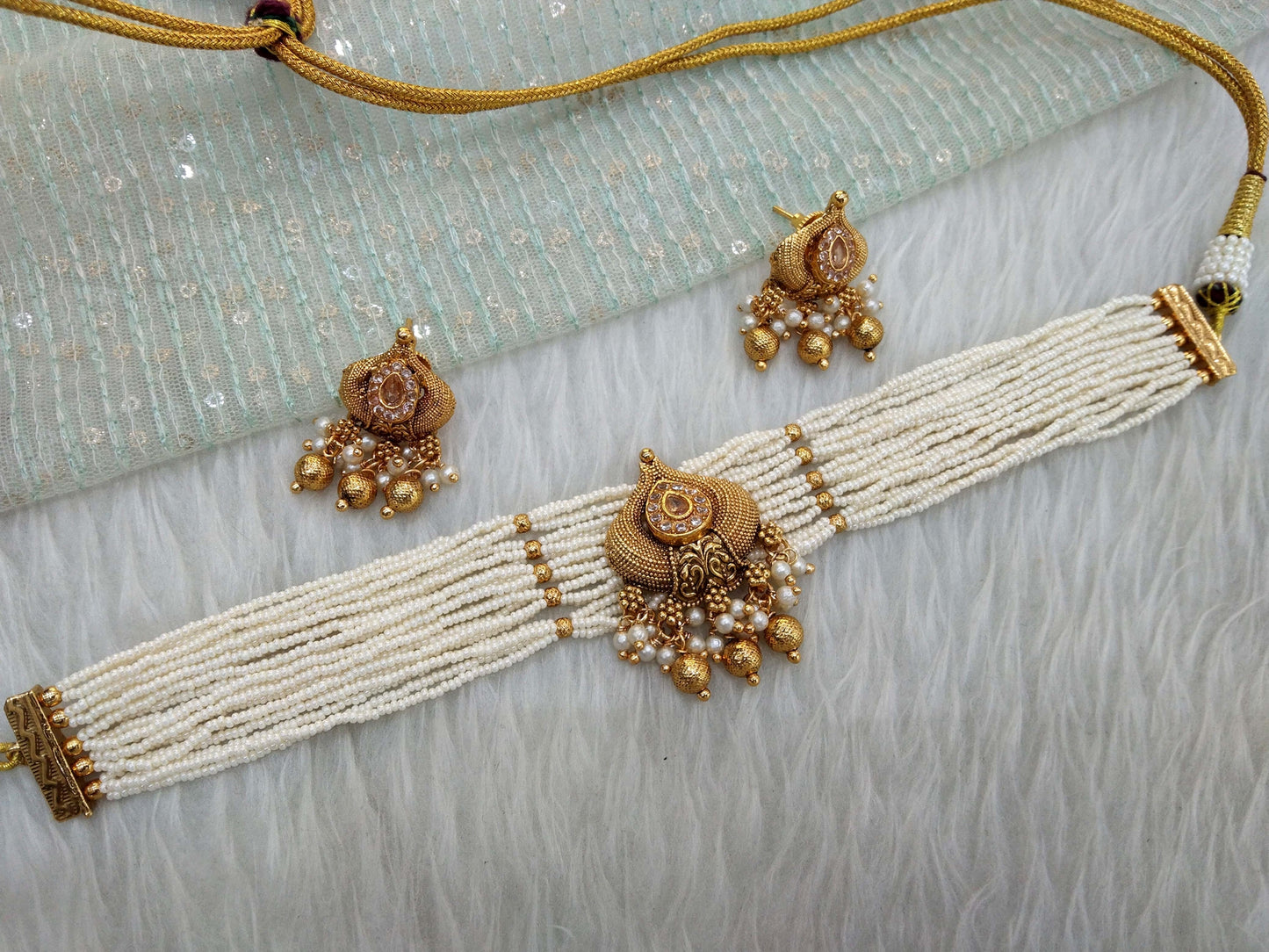 Gold Polki Necklace Set Indian Rossy Jewellery