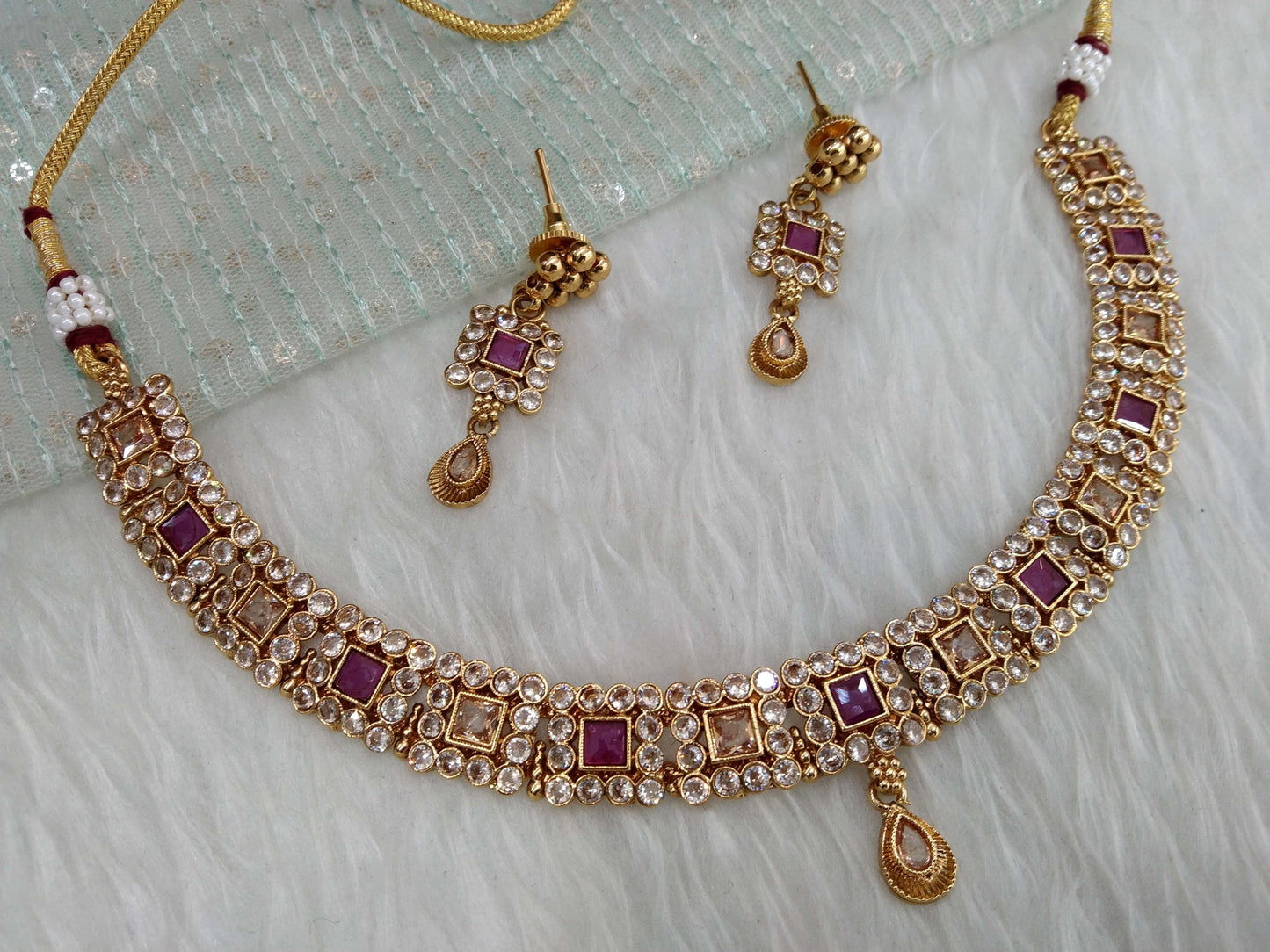 Gold Ruby Polki Necklace Set Indian Tanvi Jewellery