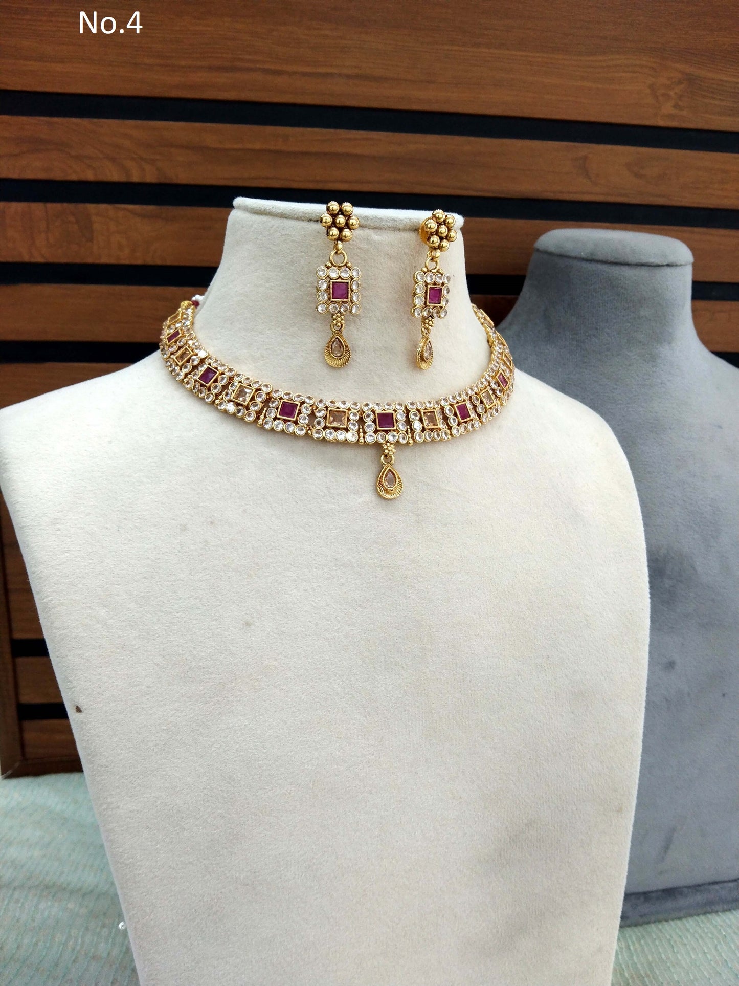 Gold Ruby Polki Necklace Set Indian Tanvi Jewellery