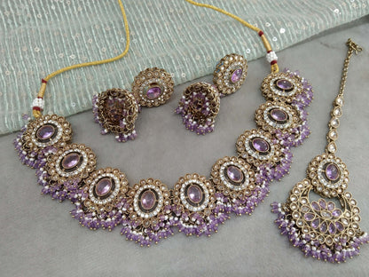 Indian  Jewellery/Antique Lavender Gold Indian Jewellery Set Twisha