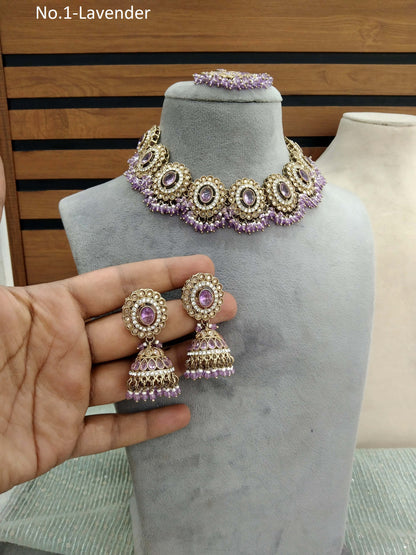 Indian  Jewellery/Antique Lavender Gold Indian Jewellery Set Twisha