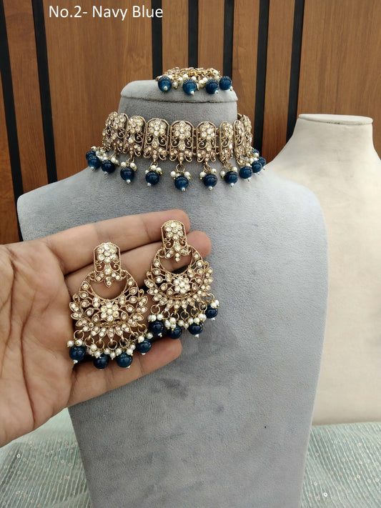 Choker Set / Navy Blue Choker Jewellery set with Jhumar /Indian Tejasvi choker set