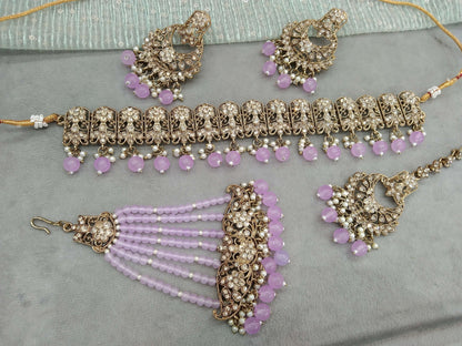 Choker Set / Lavender Choker Jewellery set with Jhumar /Indian Tejasvi choker set