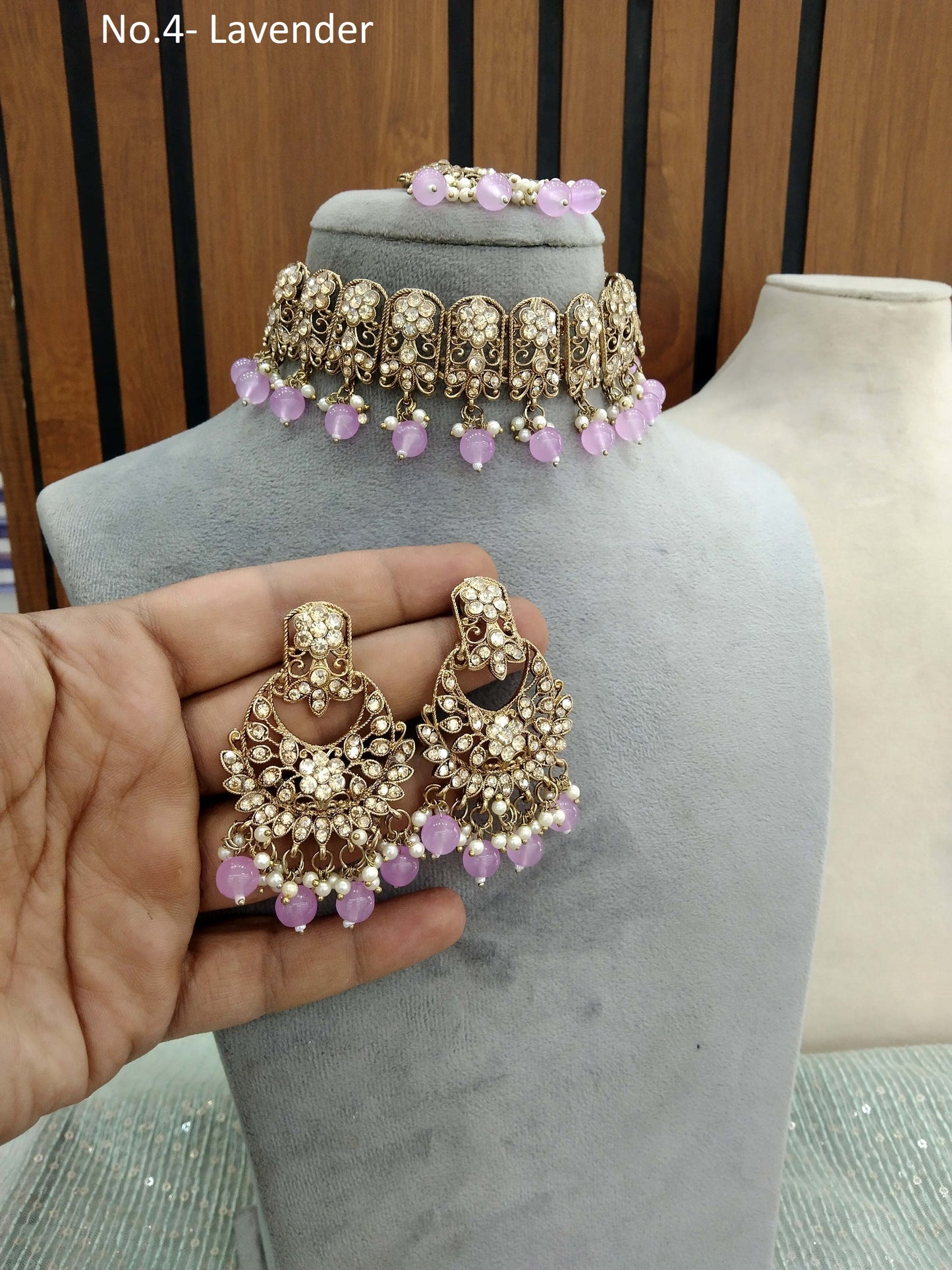 Choker Set / Lavender Choker Jewellery set with Jhumar /Indian Tejasvi choker set