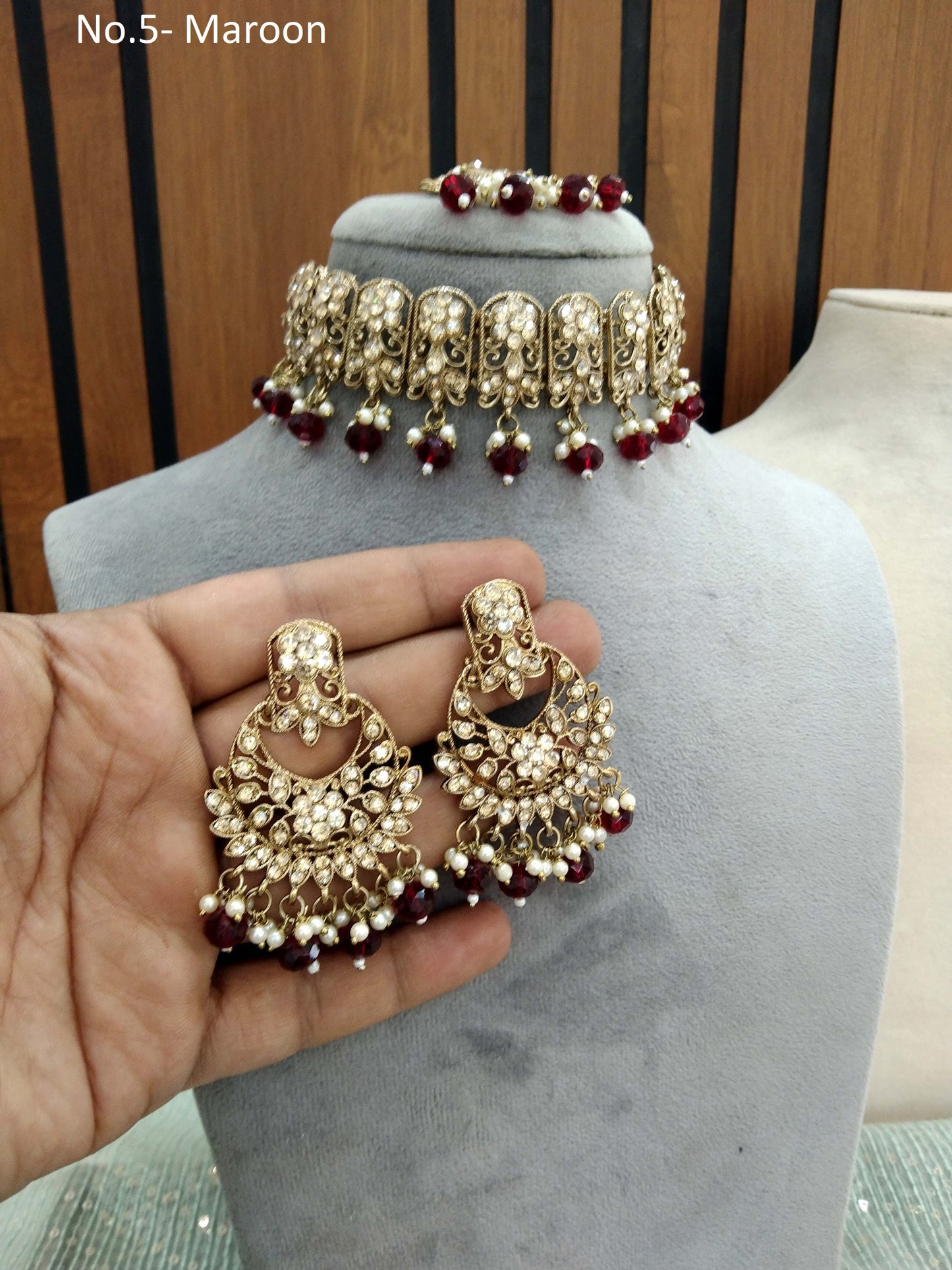 Choker Set / Maroon Choker Jewellery set with Jhumar /Indian Tejasvi choker set