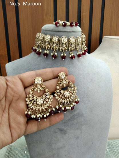 Choker Set / Maroon Choker Jewellery set with Jhumar /Indian Tejasvi choker set