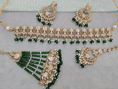 Choker Set / Green Choker Jewellery set with Jhumar /Indian Tejasvi choker set