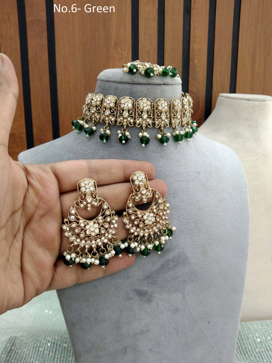 Choker Set / Green Choker Jewellery set with Jhumar /Indian Tejasvi choker set