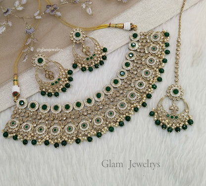 Antique Gold Jewellery Green Choker Set /Antique gold finish Jewellery Alisha set