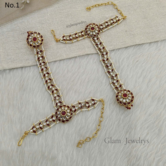 Indian Bridal Hand Bracelets Panja Jewellery/Gold Bridal Bracelet pair Finger ring Panja Bollywood Jewellery