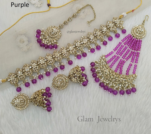 Choker Set /Purple Choker Jewellery set with Jhumar /Indian Navy choker set