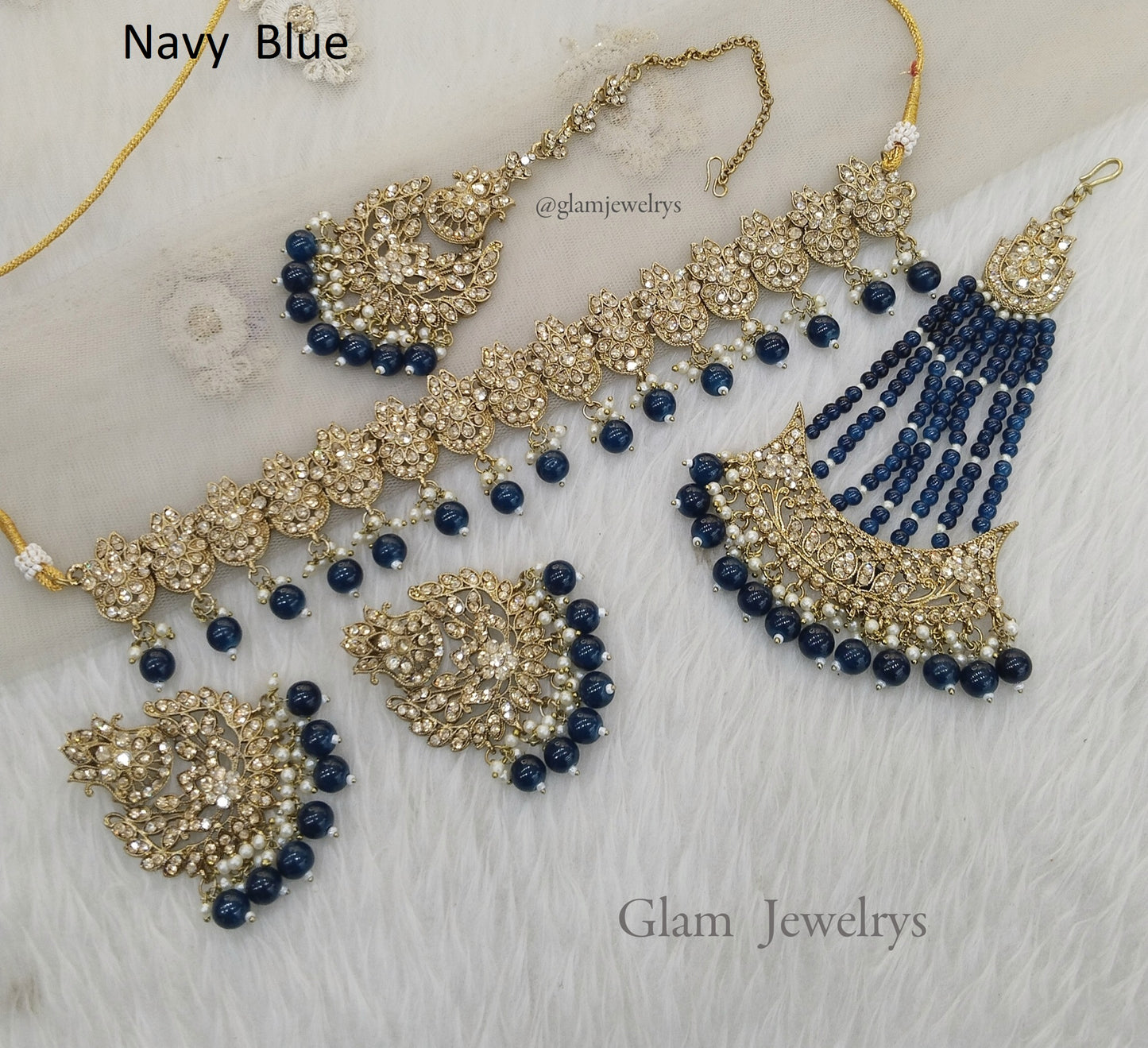 Choker Set /Navy Blue Choker Jewellery set with Jhumar /Indian Navy choker set